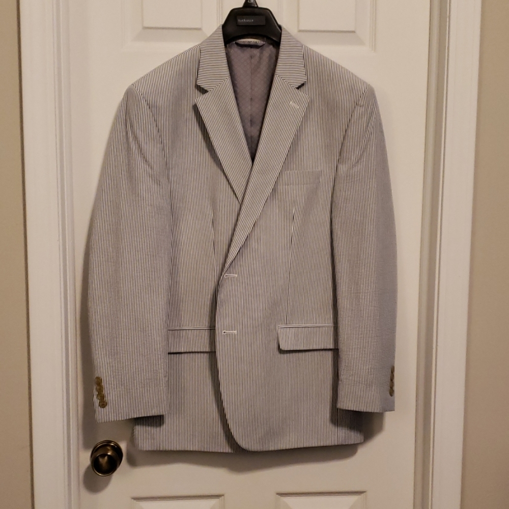 Blue and White Striped Seersucker Blazer Size 42